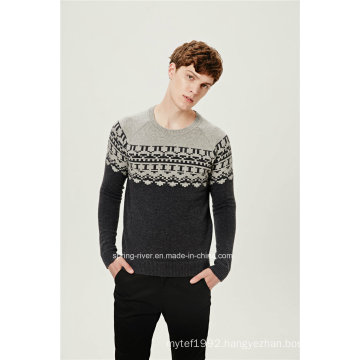 50%Lambs Wool50%Nylon Jacquard Pullover Knit Sweater for Men